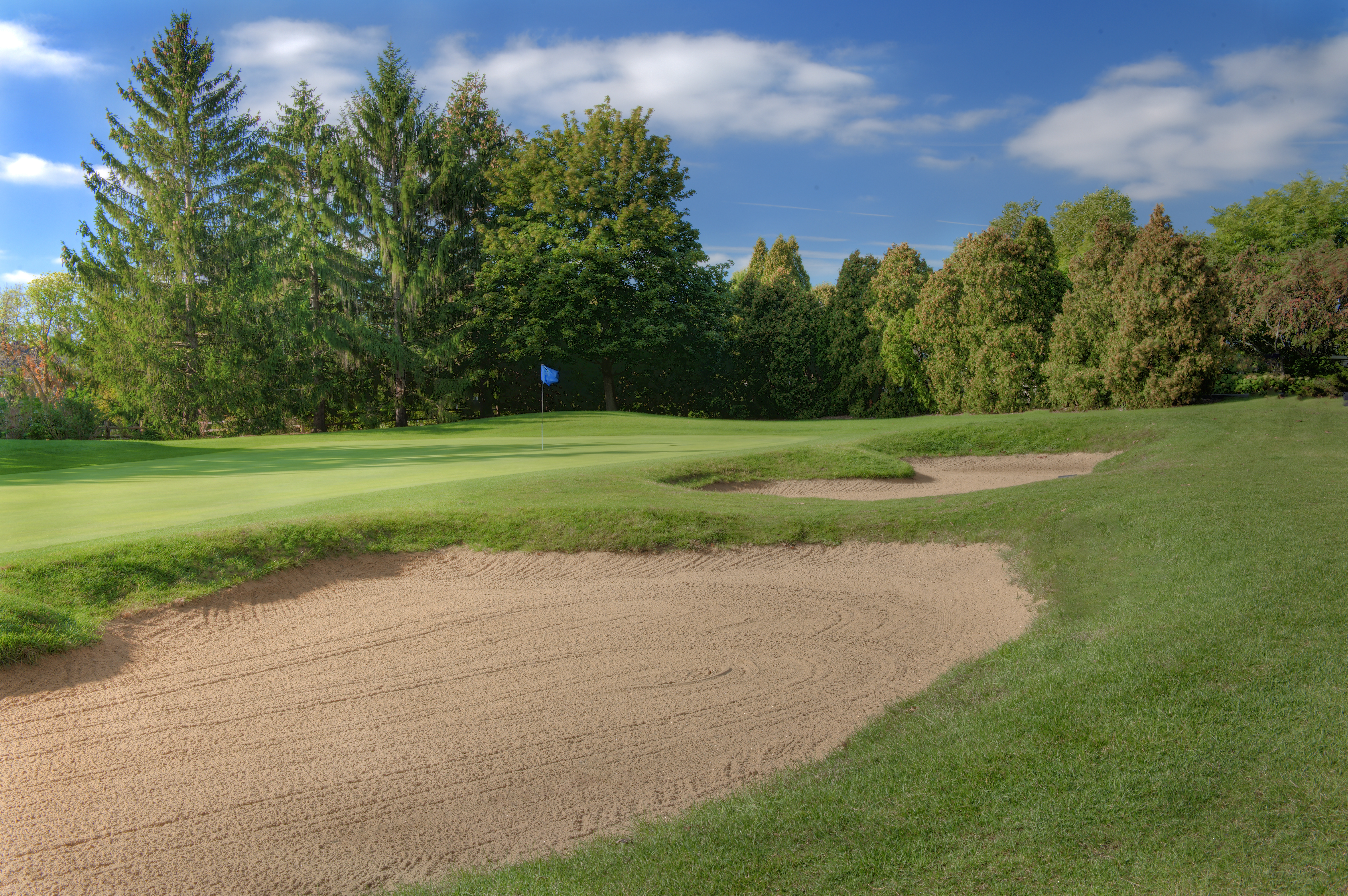 view of golf course hole with flag