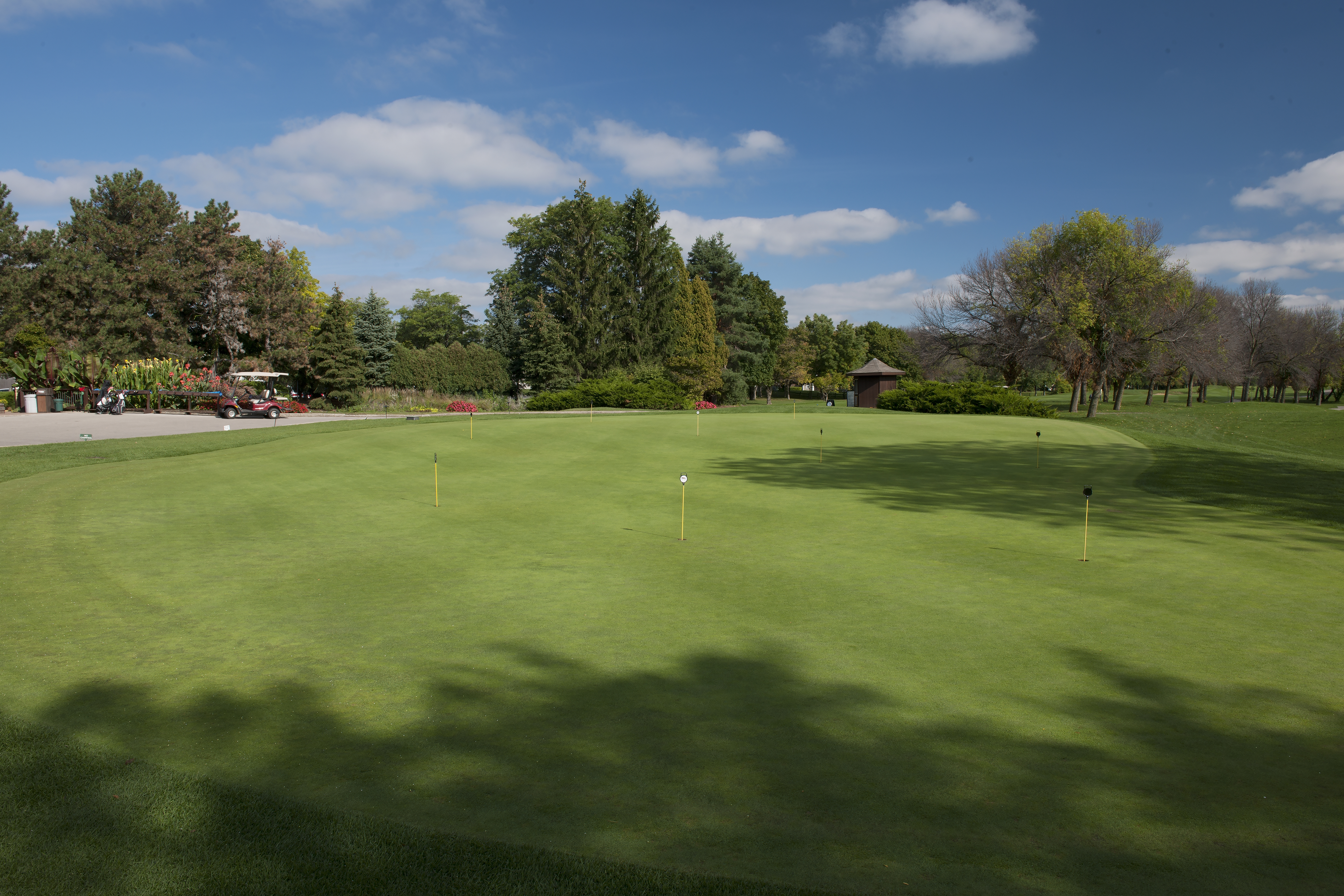 view of golf course hole with flag