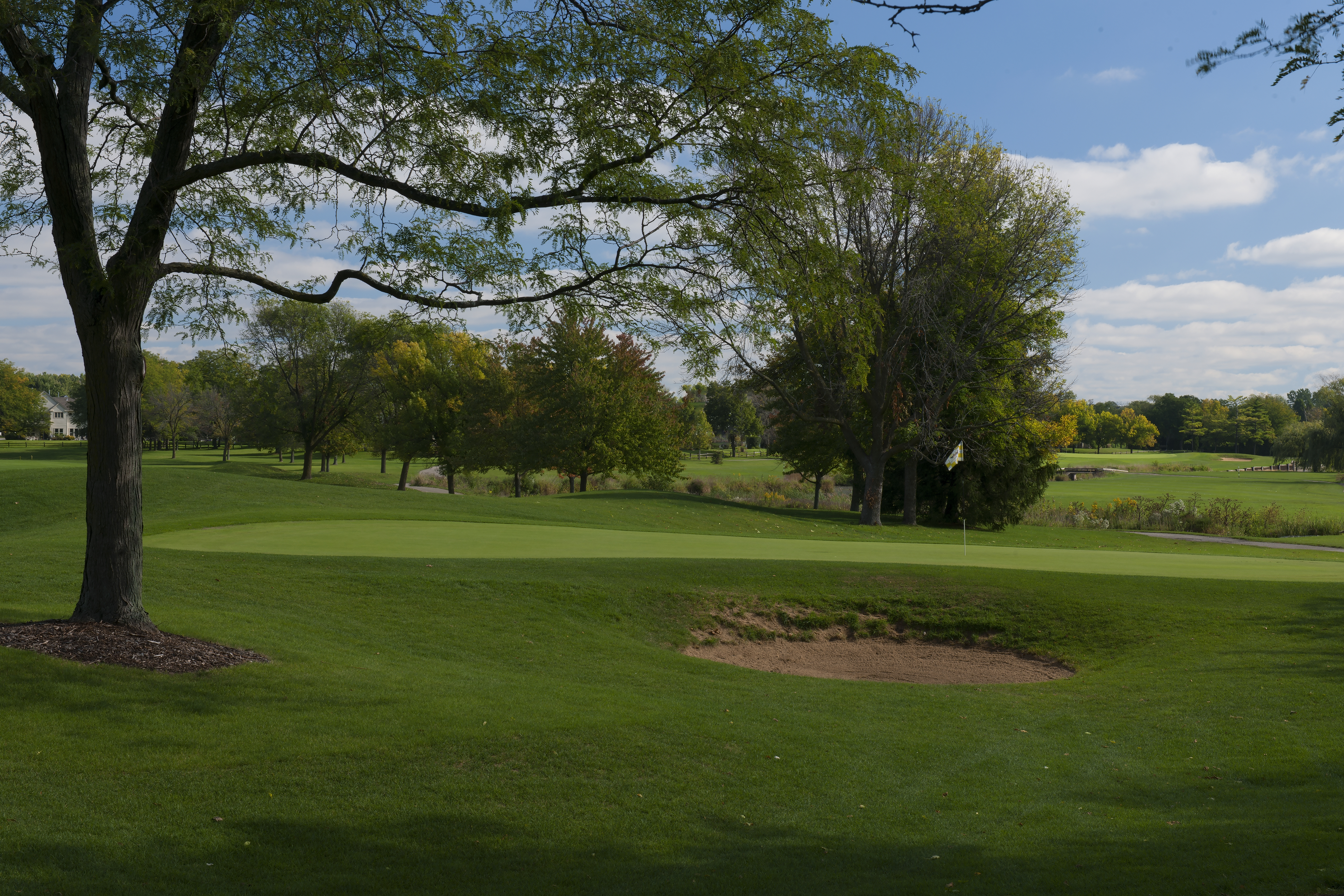 view of golf course hole with flag